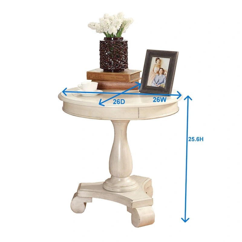 Rene Round Wood Pedestal End Table with Scrolled Legs