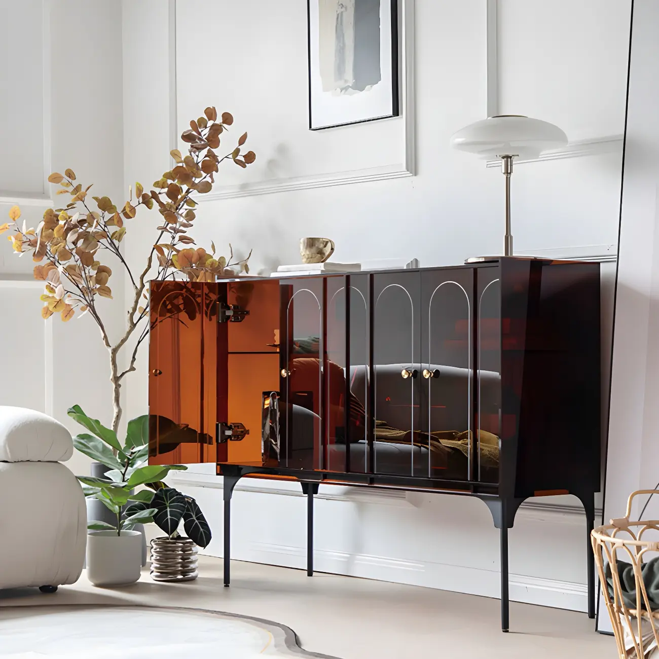 Modern Plastic/Acrylic Sideboard Cabinets with Shelves in Red