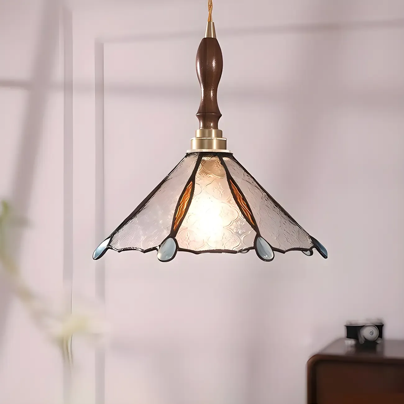 Vintage Glass Cone Pendant Hanging Light for Indoor Decor
