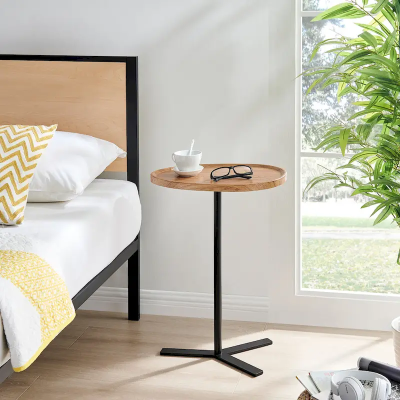 Carter Oval Teardrop Modern Raised Lip Edge Couch-Side Accent C-Table with Crossed Y-Shape Metal Pedestal Leg