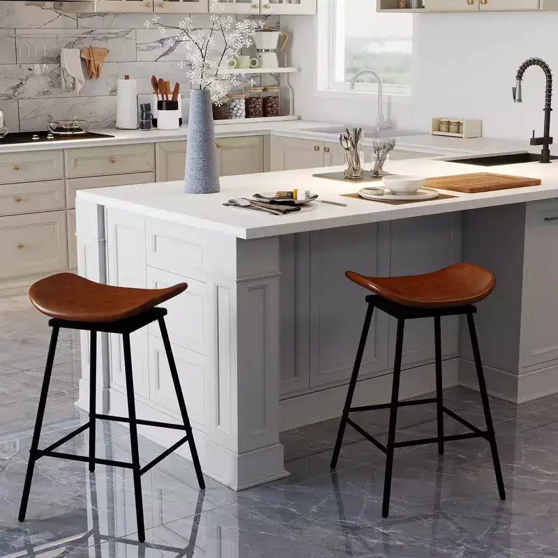 Costway Swivel Barstools Set of 2/4 Faux Leather Upholstered Backless Bar Height Chairs Black/Brown