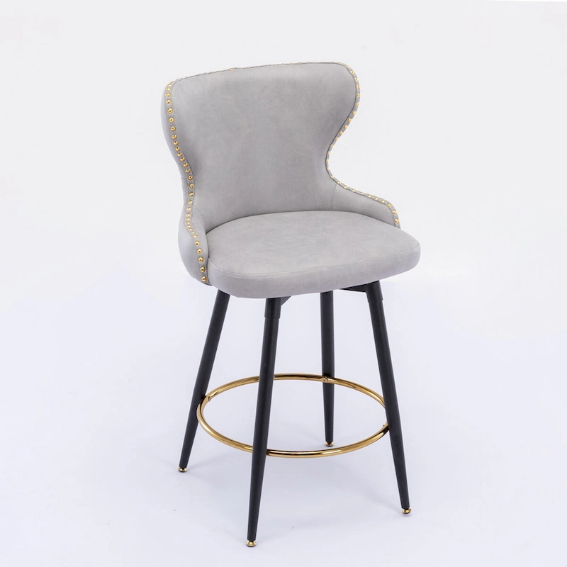 Counter Height Modern Leathaire Fabric Bar Chairs with Swivel and Tufted Gold Nailhead Trim Set of 2