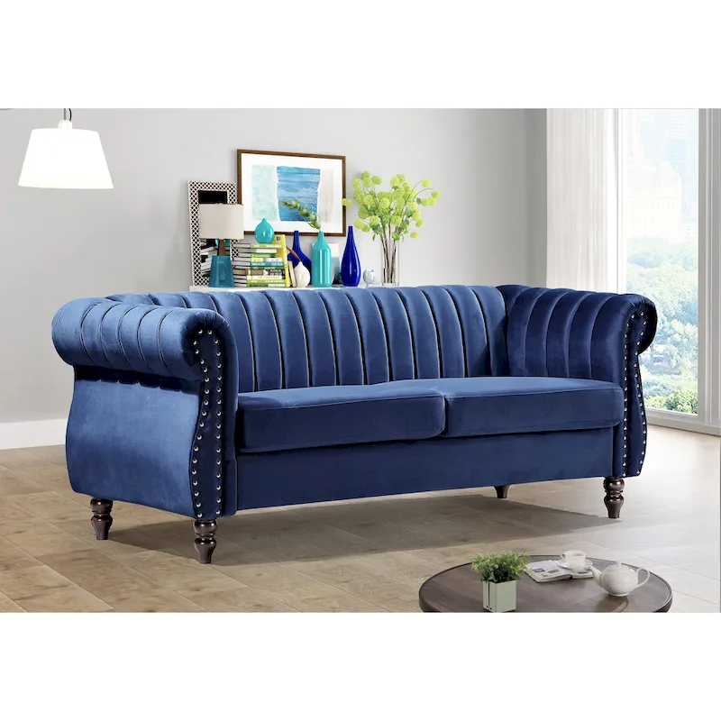Velvet Chesterfield Rolled Arm Sofa