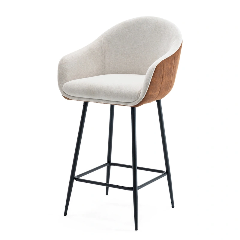 Roomfitters 26.5 Modern Upholstered Counter Stools, Set of 2 Bar Height Chairs with Metal Legs and Cushioned Seat, Beige+Brown