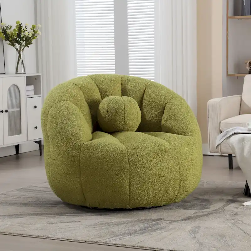 HOMEFUN Boucle Upholstered Round Lazy Cozy Bean Bag Chair With a Pillow