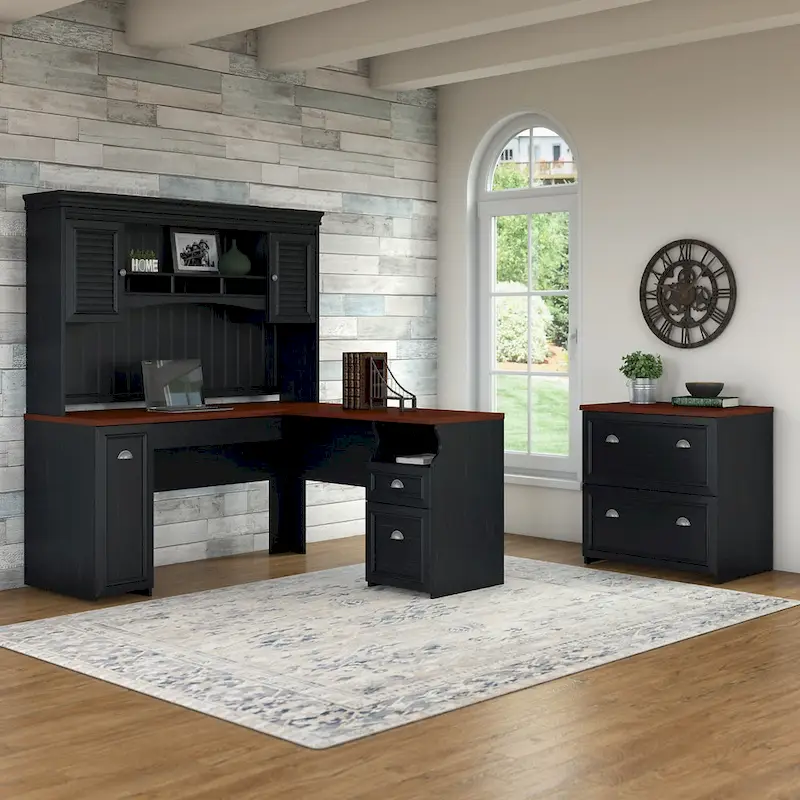 Fairview L Shaped Desk with Hutch and File Cabinet by Bush Furniture