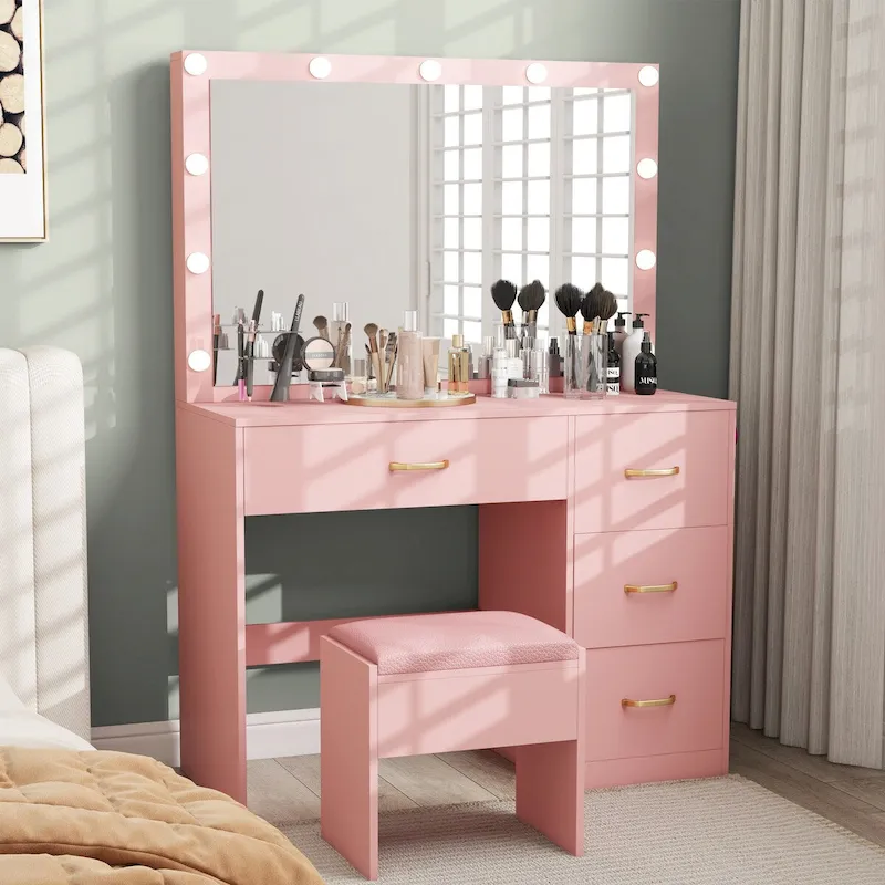 Moasis Makeup Vanity with 4 Drawers - 35.4 L x 23.6 W x 53.5 H