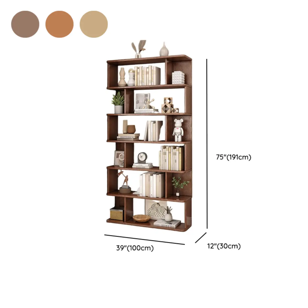 Mid-Century 6-Tier Open Back Wooden Bookshelf