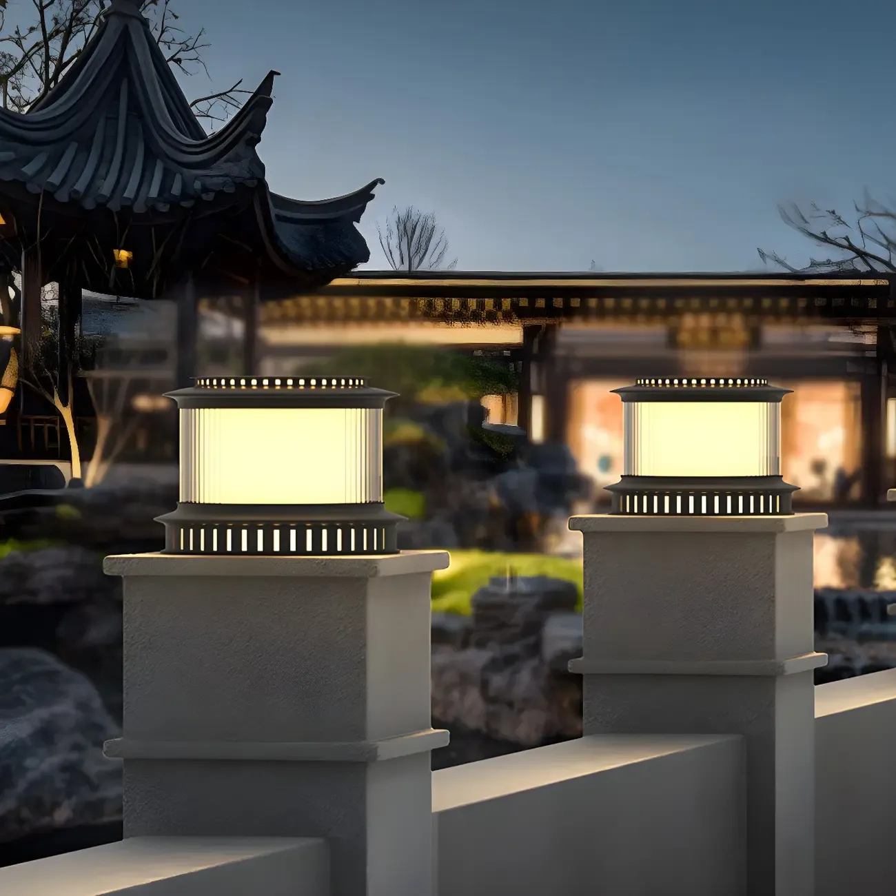 Black Metal Circular Drum Post Cap Light