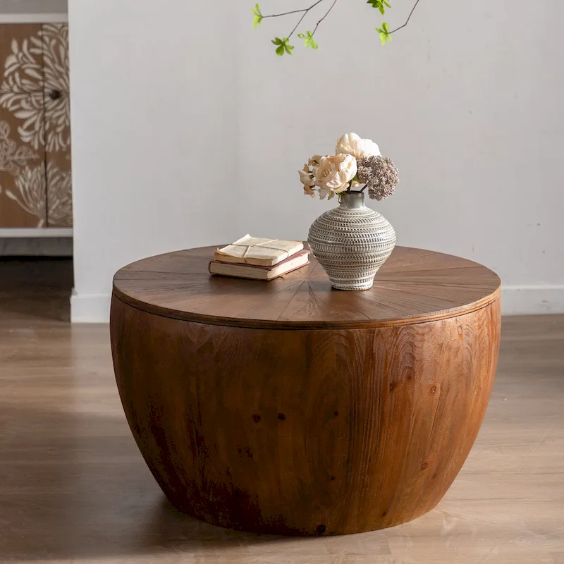 Vintage Style Bucket Shaped Coffee Table with storage function