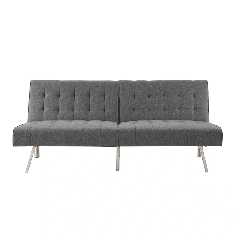 Tufted Mid-Century Modern Split Back Futon Sofa Couch Bed with Chrome Legs