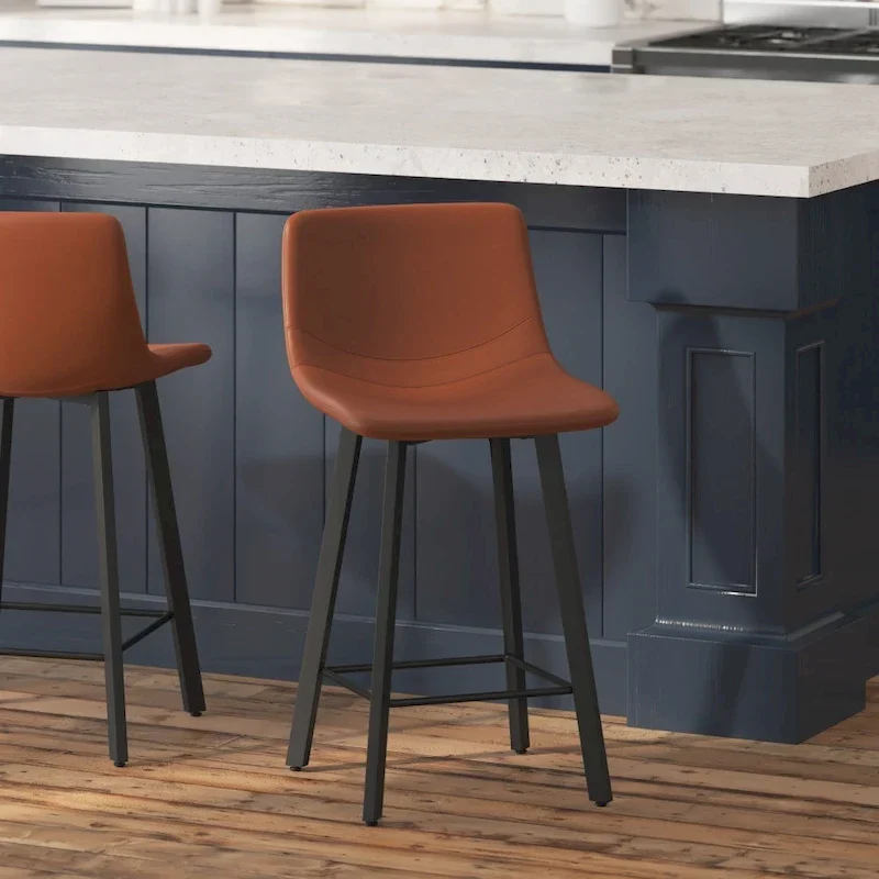 Set of 2 Armless Upholstered Metal Counter Stools