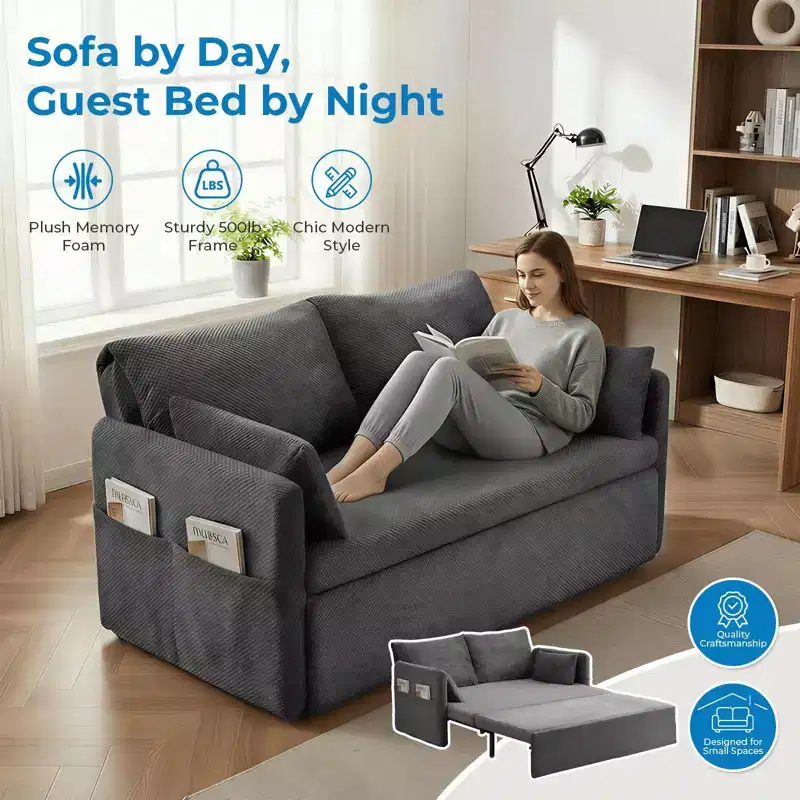 Mjkone Convertible Sofa Bed with Adjustable Backrest, Bubble Fleece, Grey
