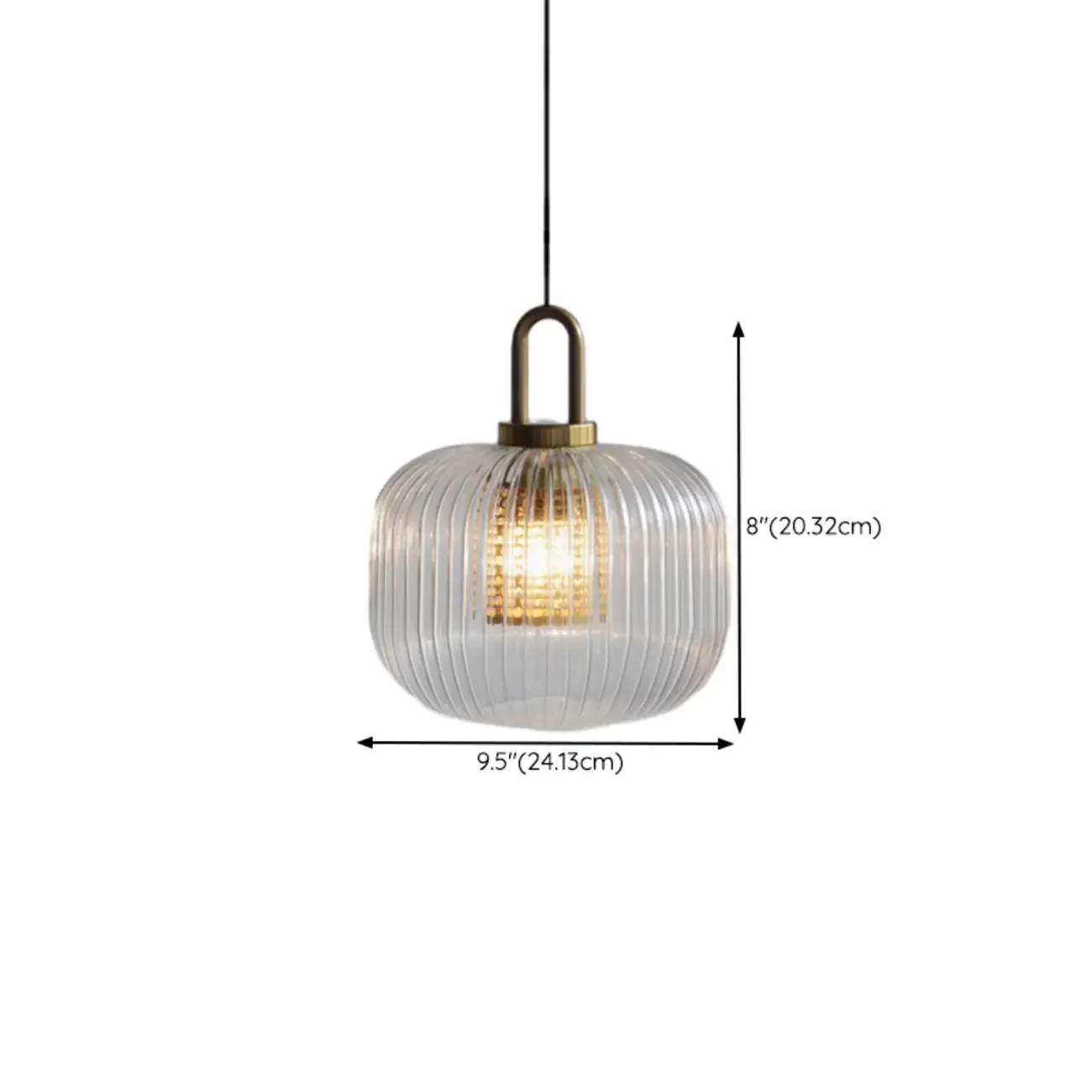 Gold Metal Ribbed Clear Glass Kitchen Pendant Light