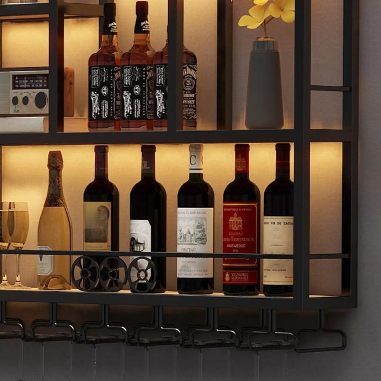 Wall-Mounted Metal Industrial Display Wine Rack