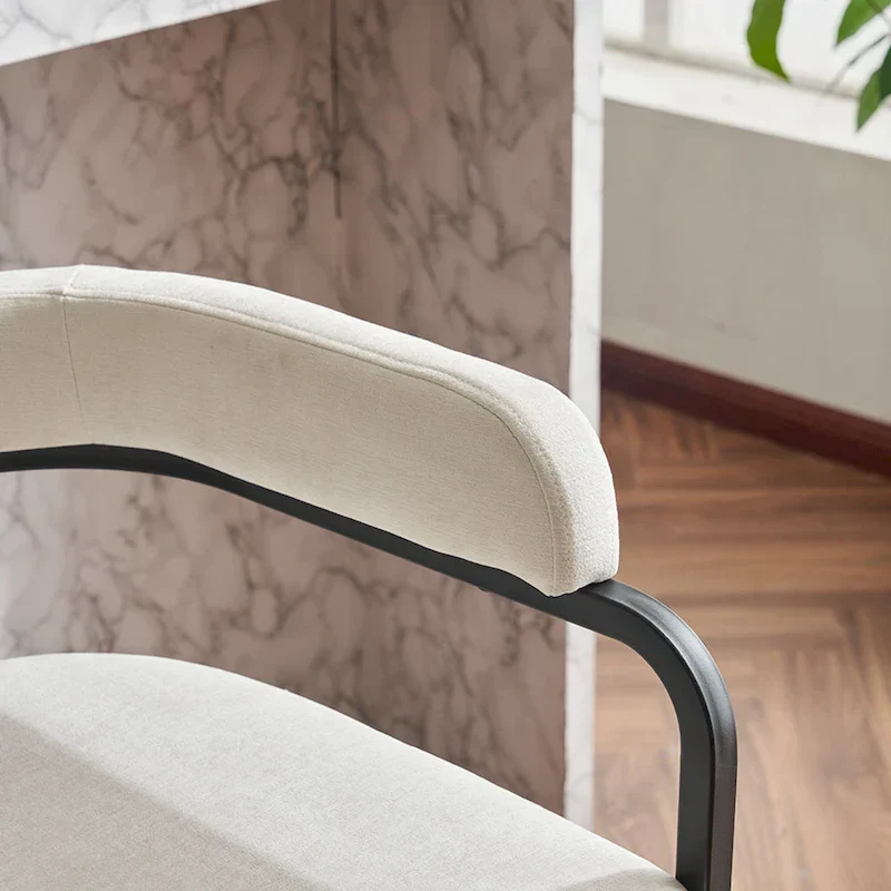 Fabric Upholstered Bar Stools Set of 2, Counter Height Bar Stools with Barrel Back, Dining Chair with Metal Frame and Arms