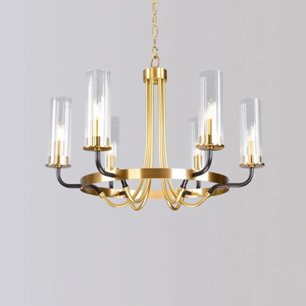 Modern Circle Black Gold Clear Glass Shade Chandelier