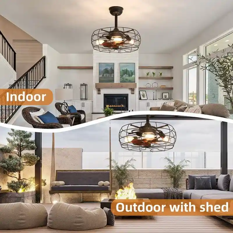 19 inch Cage Retro Remote Control Ceiling Fan with Lights