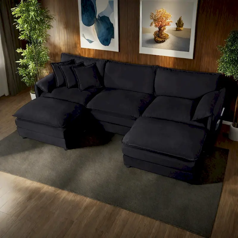 109.45 Chenille Upholstered U-Shaped Modular Sectional Sofa with Double-Layer Cushions, DIY Combination