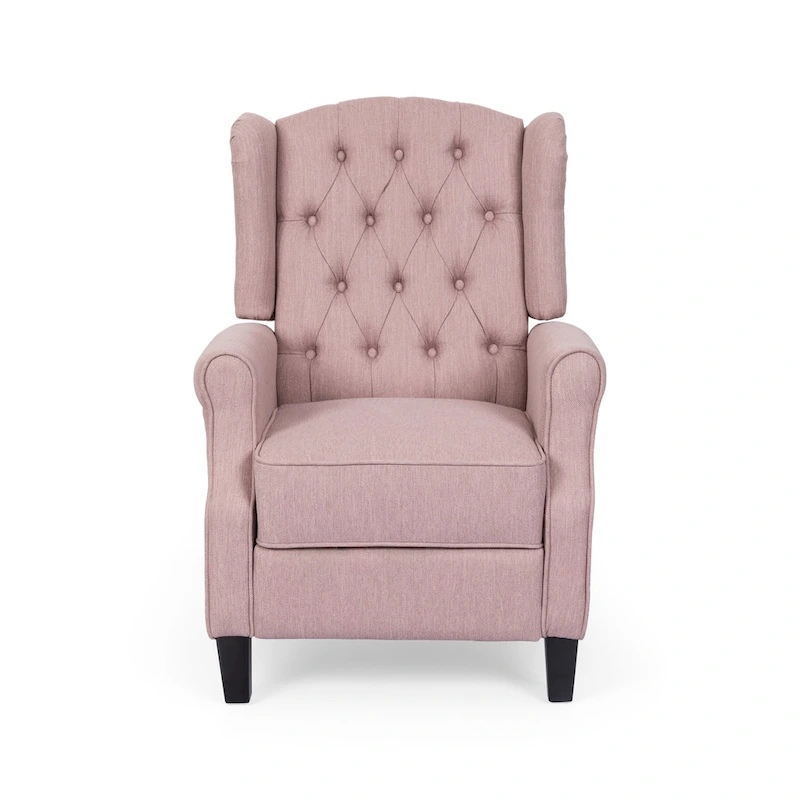 Modern Wingback Push-Back Recliner with Footrest, Button-tufted, Birch Legs