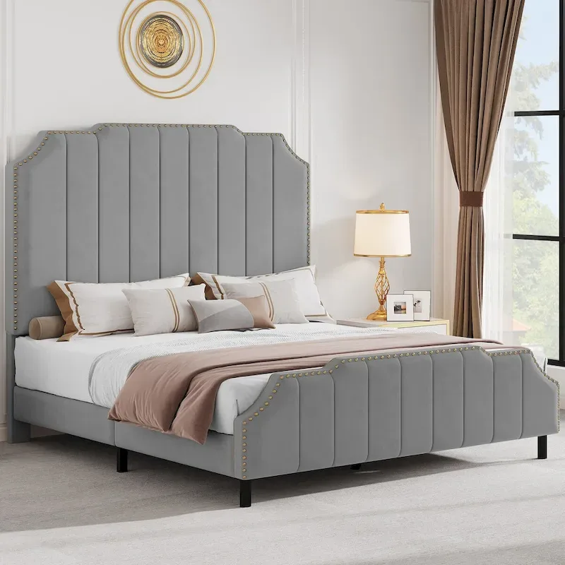 Moasis Queen 61 Flannel Upholstered Headboard Bed Frame