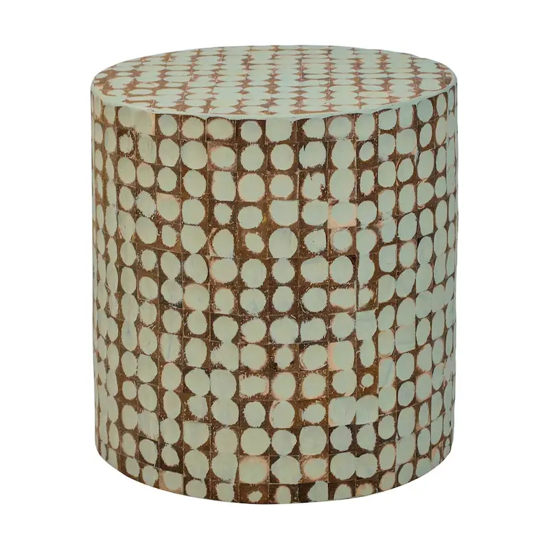 Round Coconut Shell Mosaic Accent Table by East at Main