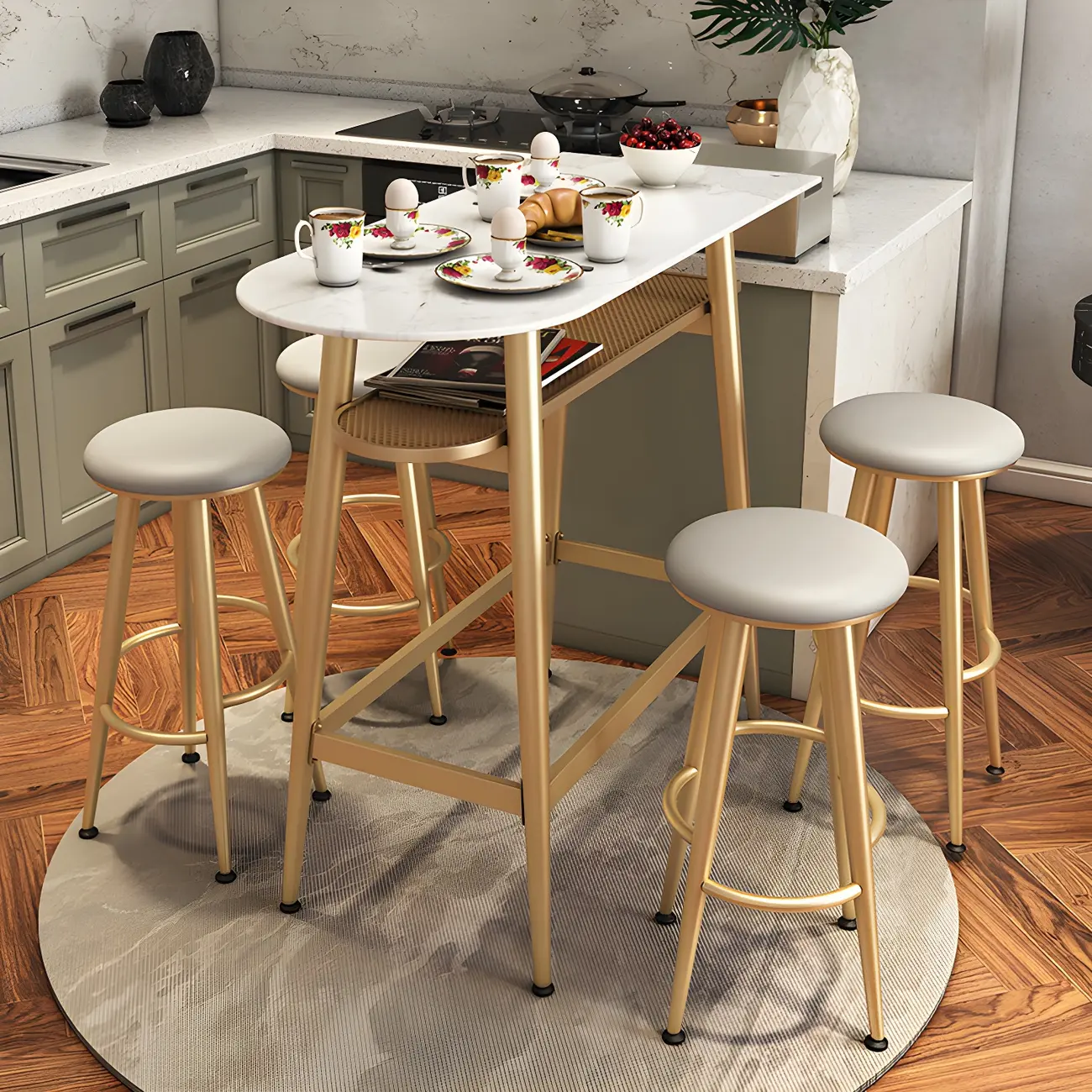 Glam Stone Gold Metal Bar Height Table