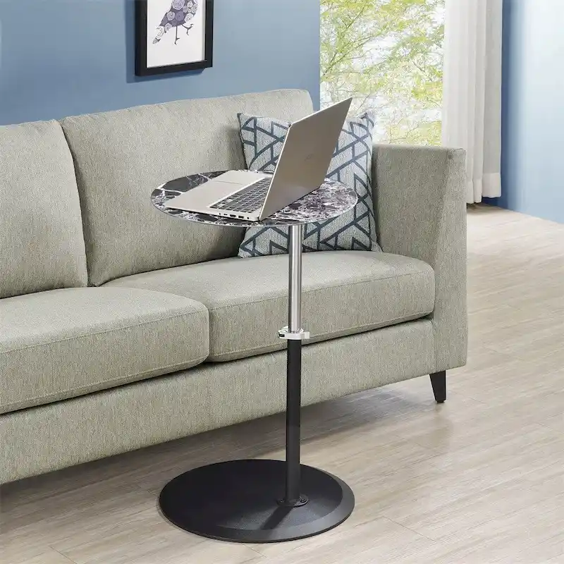 End Table with Height Adjustable Marble Textured Top