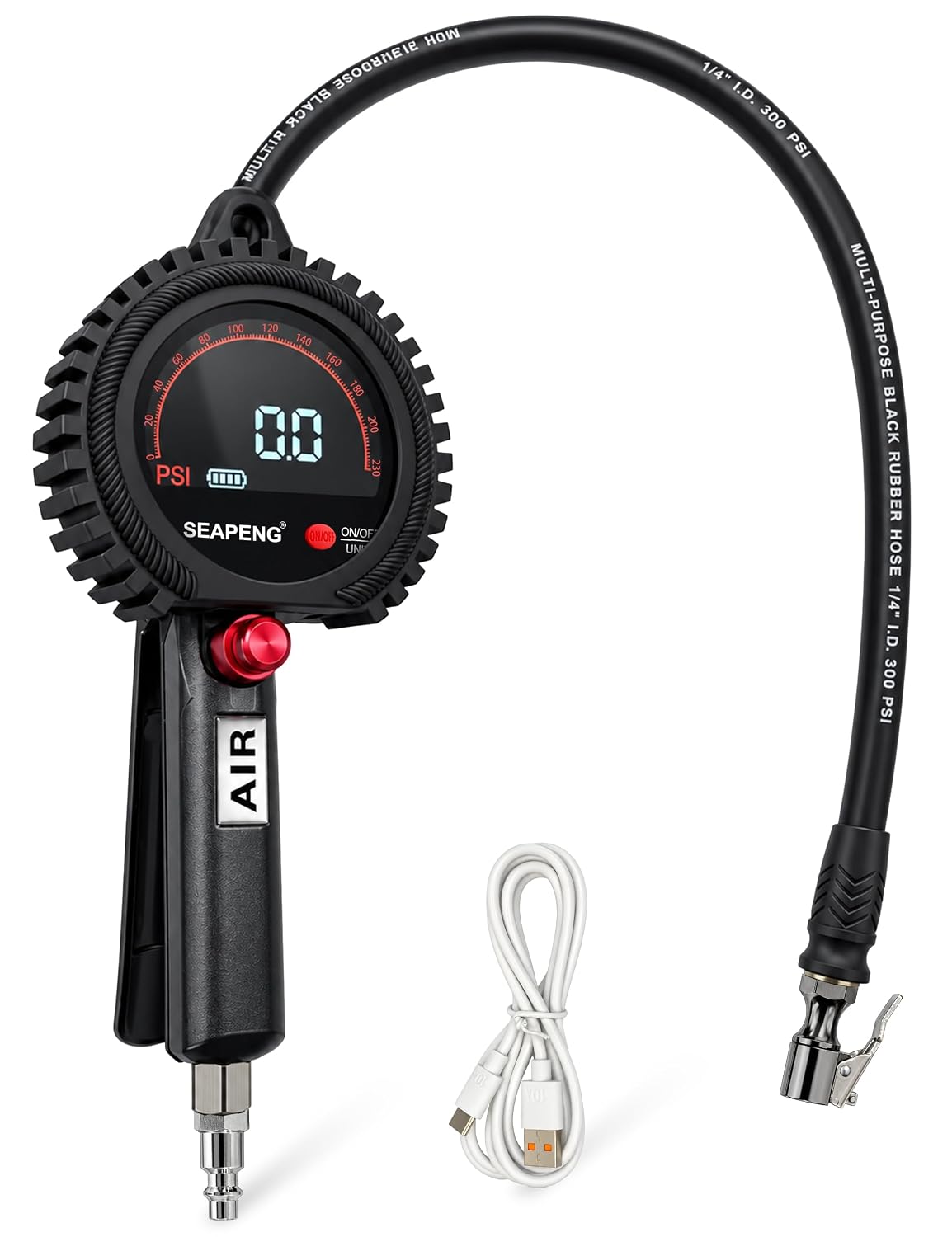 SEAPENG TB-801 Rechargeable Digital Tire Inflator Gauge, 5-230 PSI for cars, trucks, RVs and garages