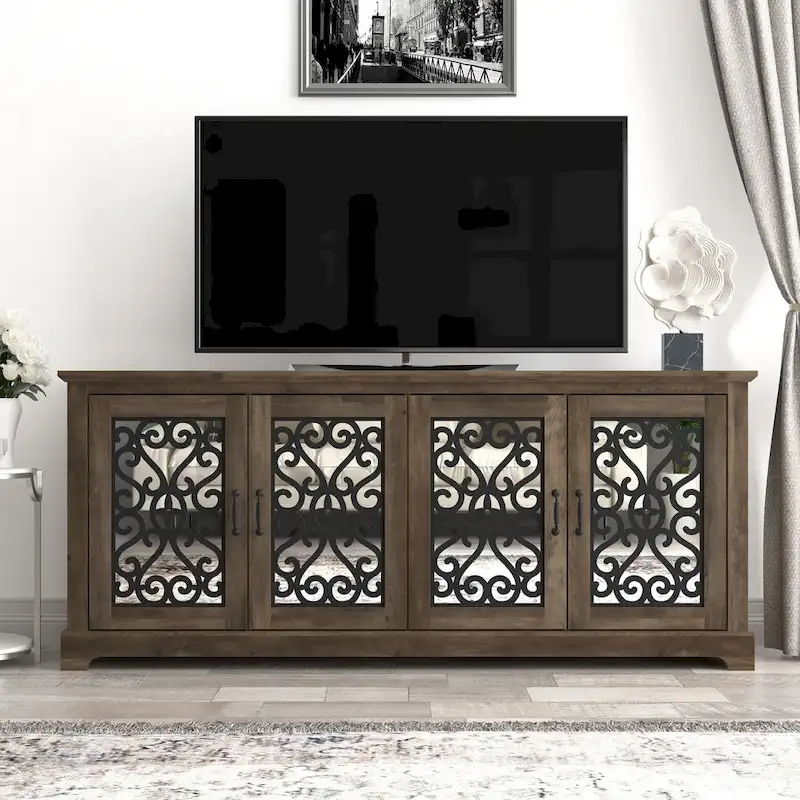 GALANO Calidia 68.2 in. Grey Stone 4-Door Wide TV Stand for TVs up to 75 in. - 68.2 L x 17.1 W x 29.3 H