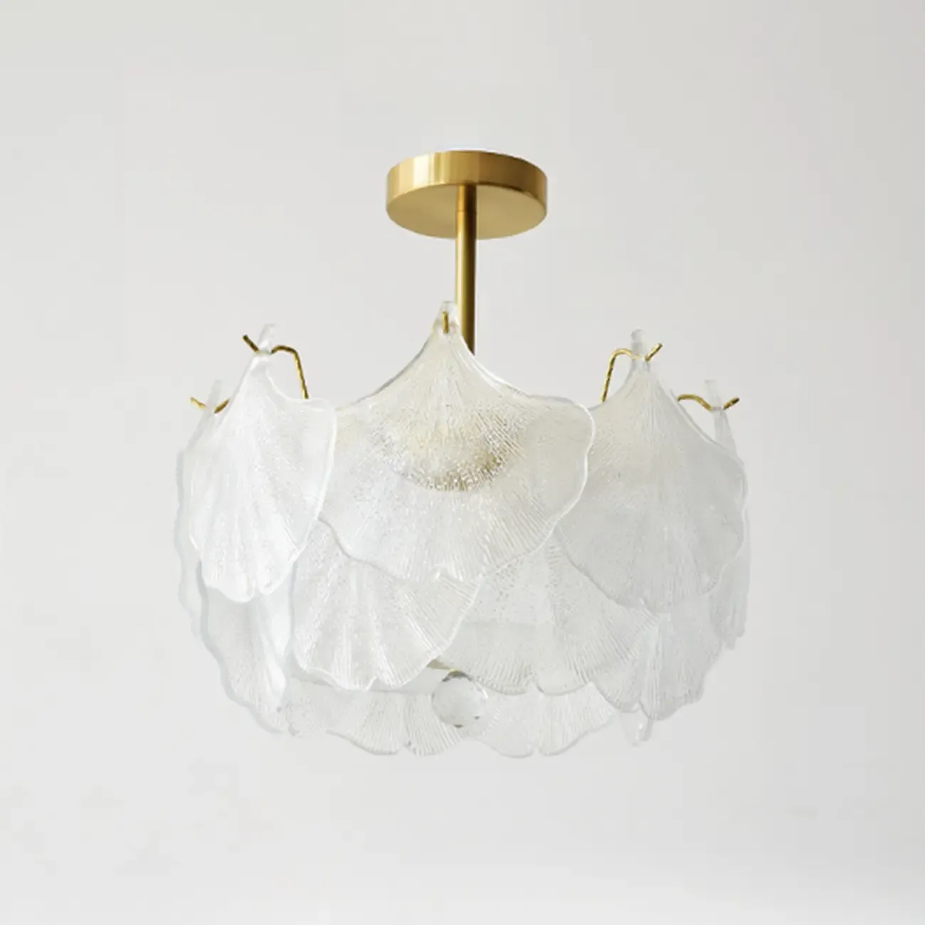 Elegant Gold Glass Leaf Semi Flush Mount Ceiling Light