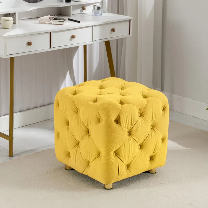 Modern Velvet Upholstered Square Tufted Ottoman by GDFStudio