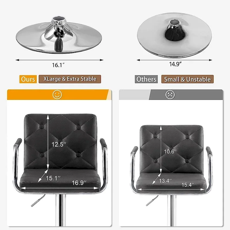 Javlergo Set of 2 Bar Stools Adjustable Swivel PU Leather Barstools with Arm and Back