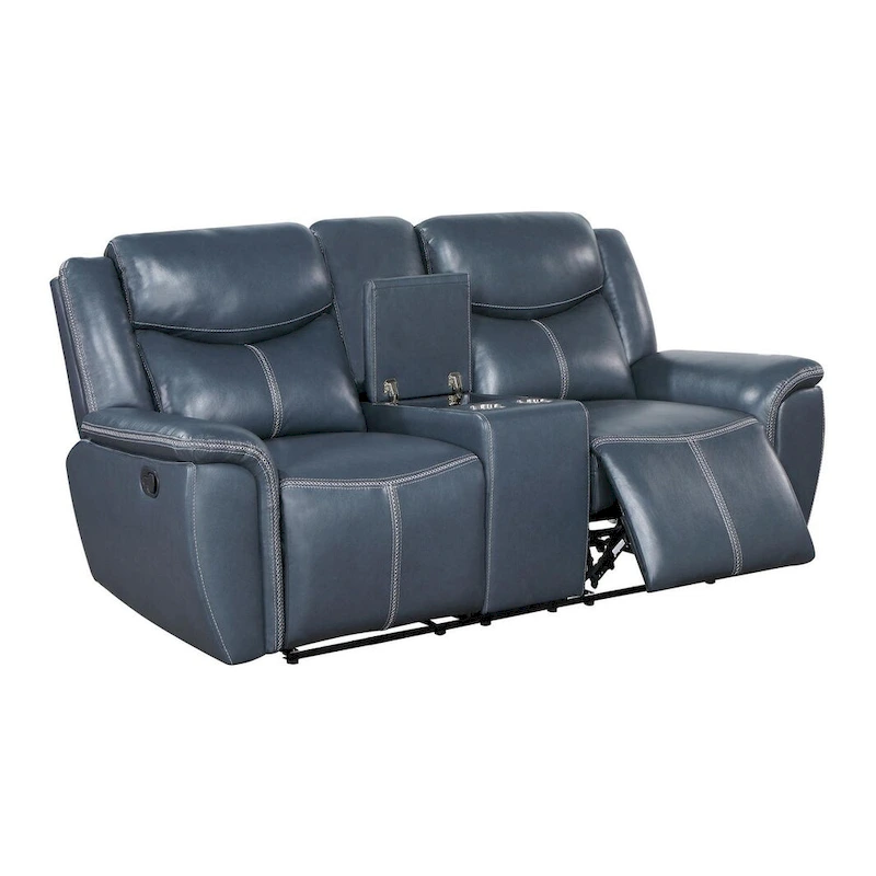 Stanwicke Blue Motion Reclining Loveseat with Console