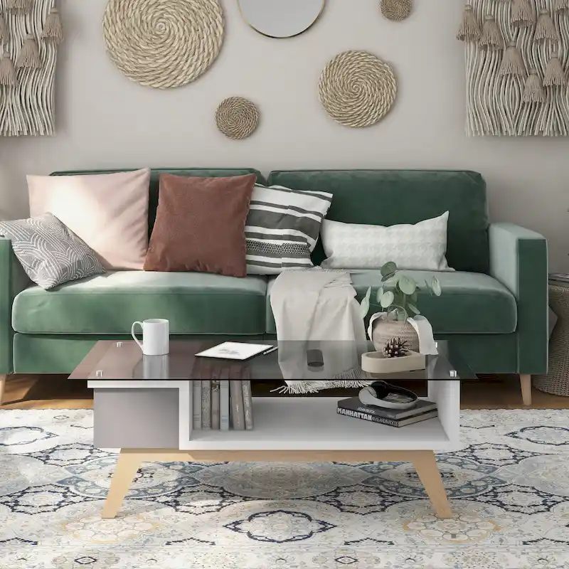 Modern Style 47-Inch Glass-Top Single-Tier Coffee Table