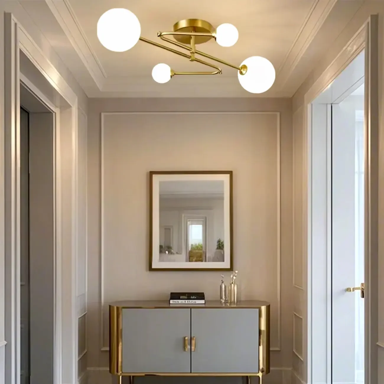 Modern Large Gold Glass Globe Semi Flush Ceiling Lights