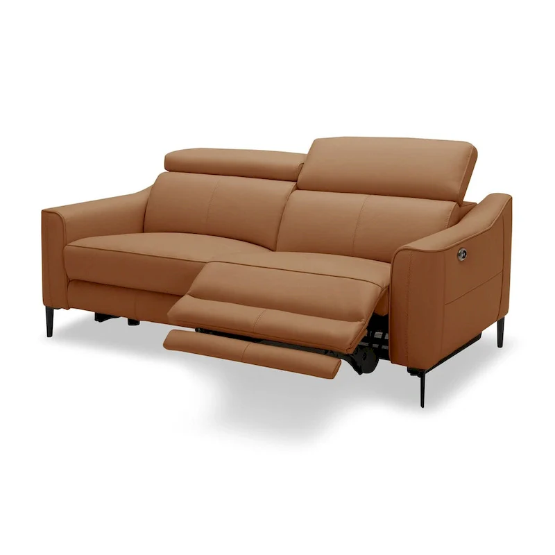 Modern Camel Leather Sofa With 2 Recliners