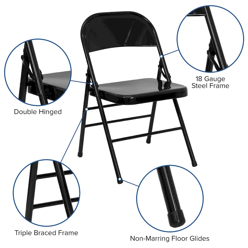 4 Pack Triple Braced & Double Hinged Metal Folding Chair