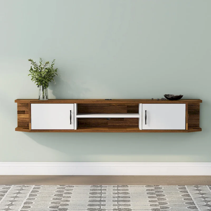 DH BASIC Mid-Century Modern 71-inch 4-Shelf Floating TV Console by Denhour