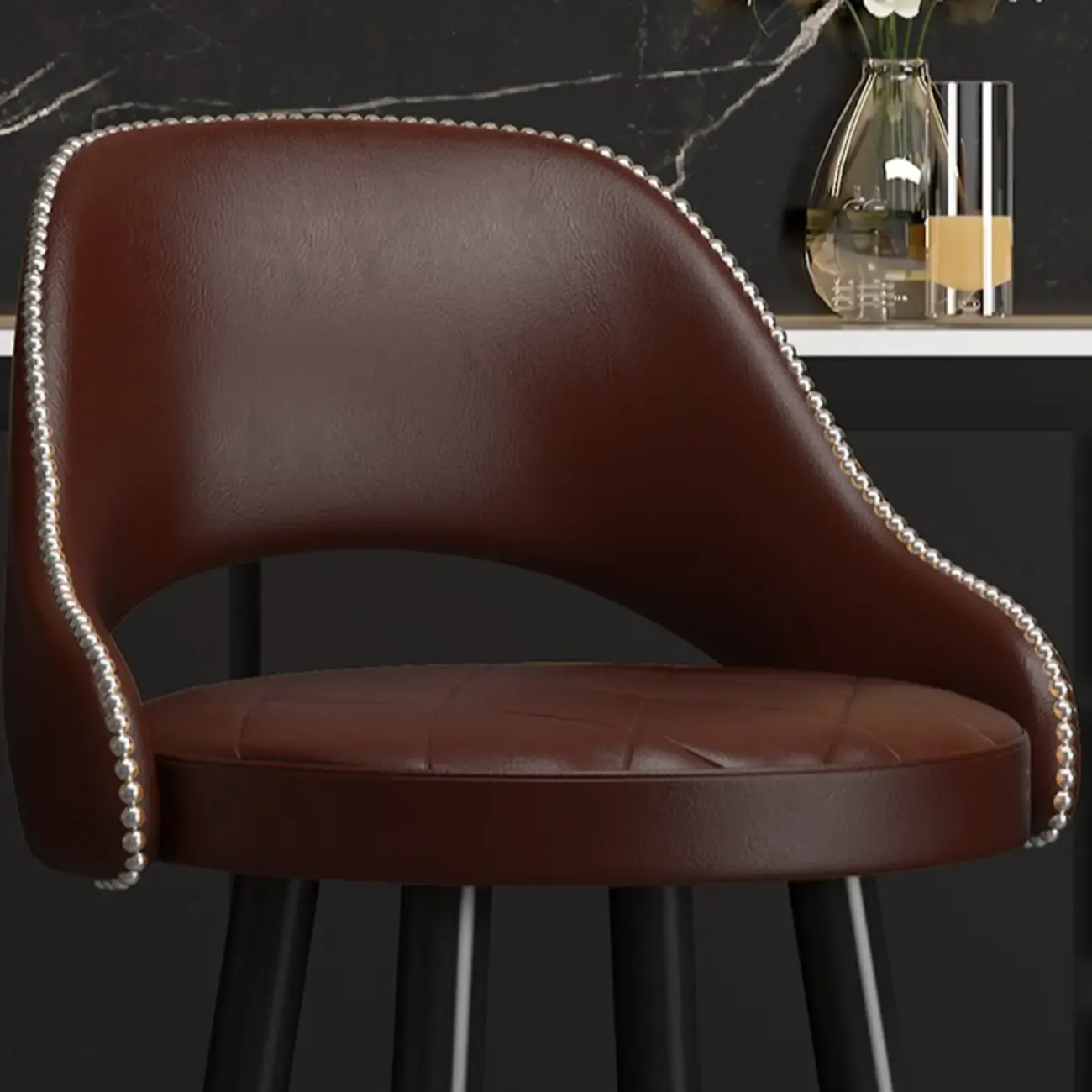 Modern Round Leather Curved Back Bar Stools
