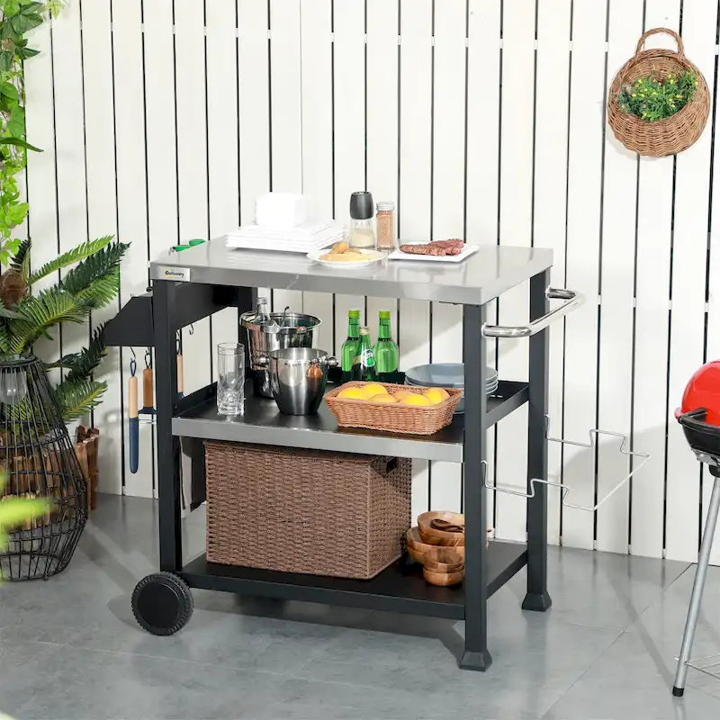 Three-Shelf Outdoor Grill Cart