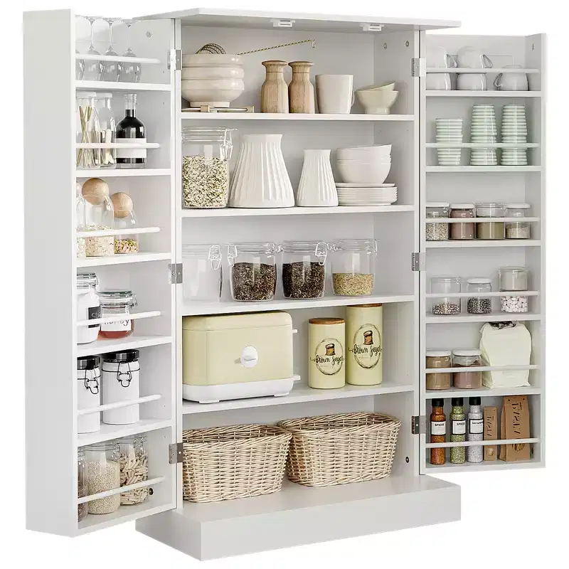41 Modern Kitchen Pantry Freestanding Storage Cabinet with Double Doors Adjustable Shelves for Living Room - White