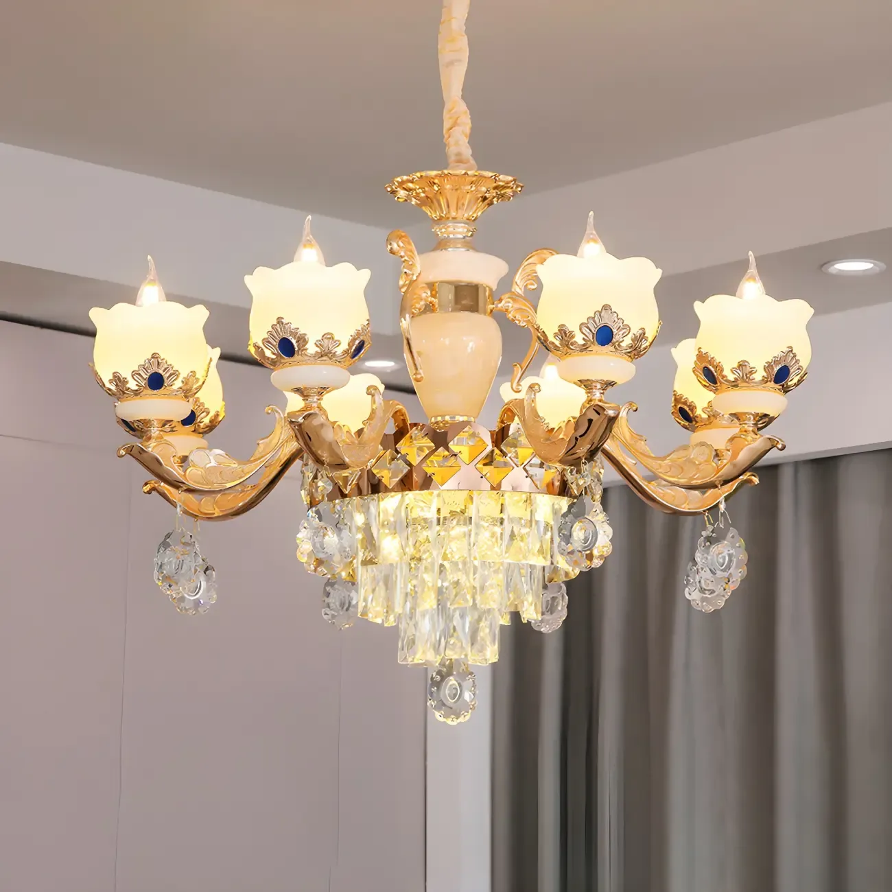 Gold Crystal Classic Glass Chandelier with Beads