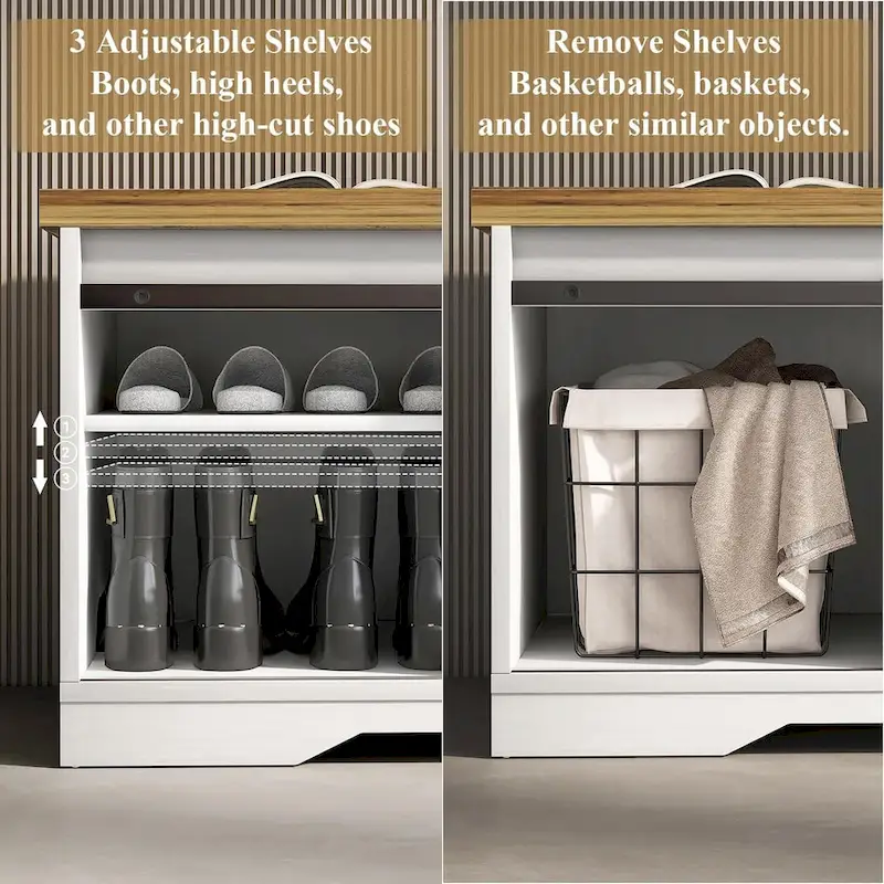 47  Farmhouse Entryway Shoe Bench with Thickened Cushion