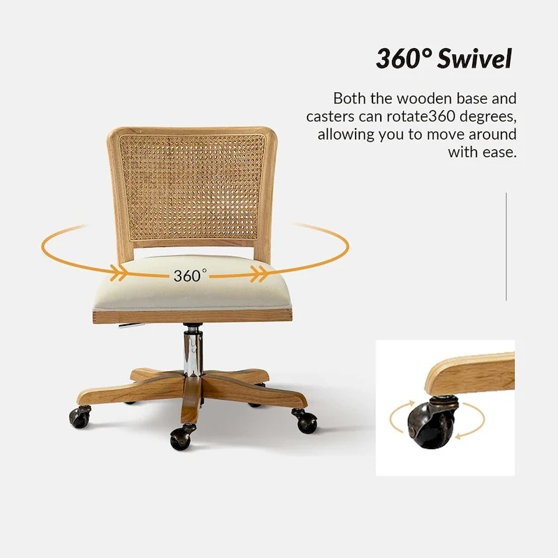 Calcutta Modern Rattan Back Task Chair with Solid Wood Legs by HULALA HOME