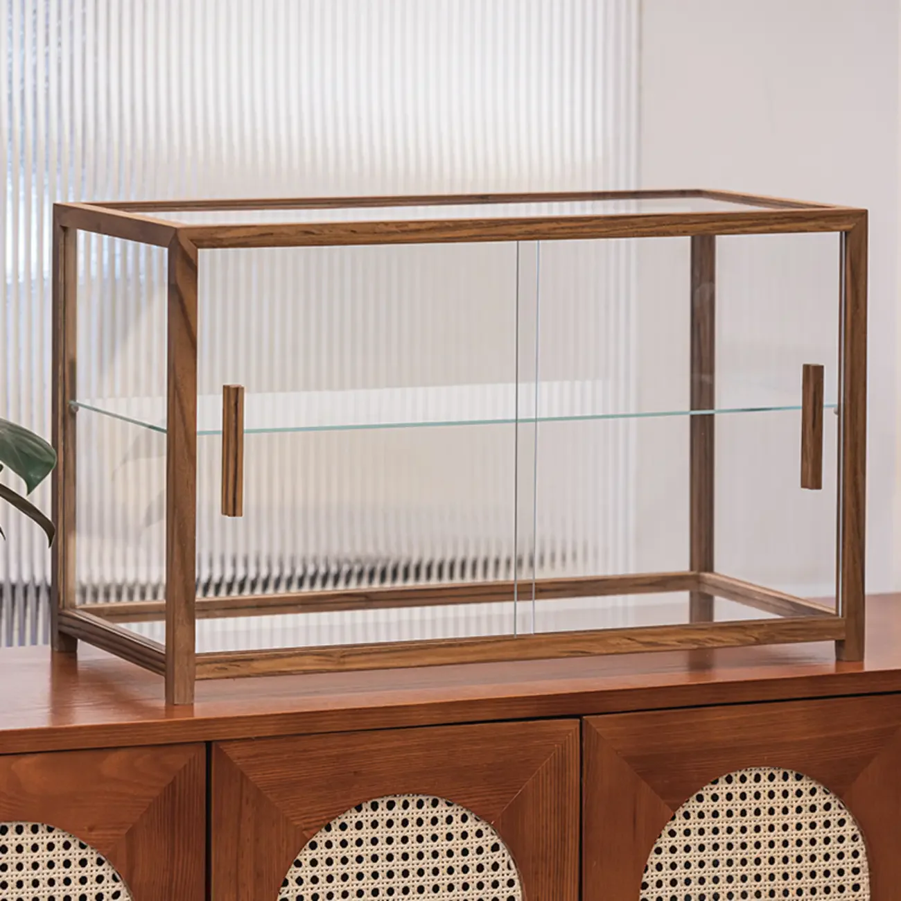 Wooden 2-tier Modern Glass Display Cabinet for Home
