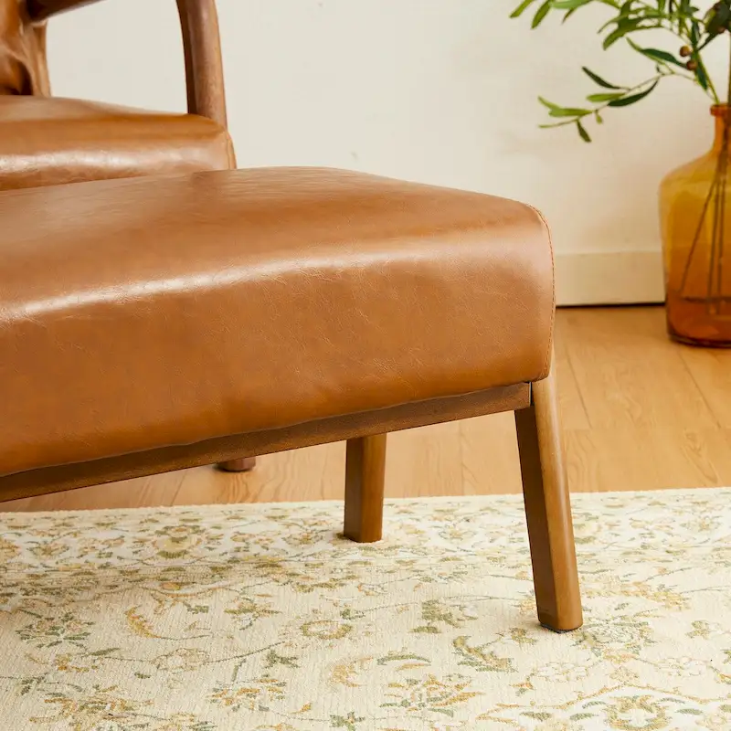 Glitzhome Set of 2 Mid-century Leatherette Ottoman Accent Stools