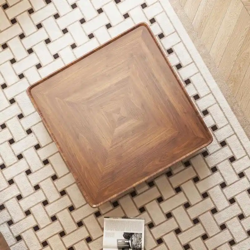 Walnut Triangular Coffee Table with 2 Drawers