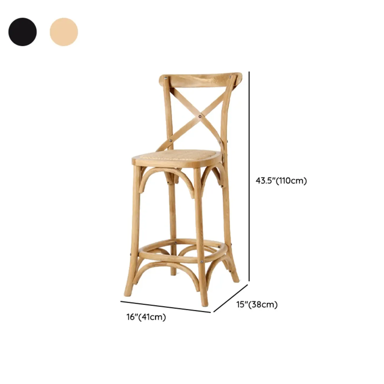 Rustic Farmhouse Wooden Square Rattan Cross Back Bar Stools