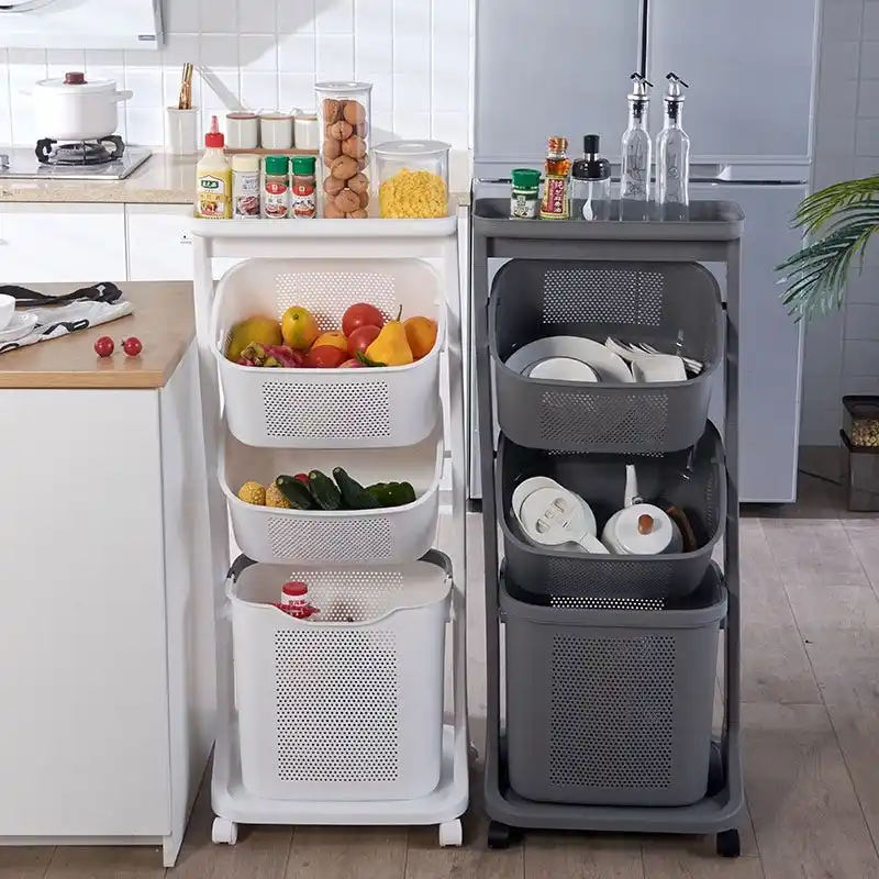 HANAMYA 3-Portable Basket Rolling Cart with Top Shelf